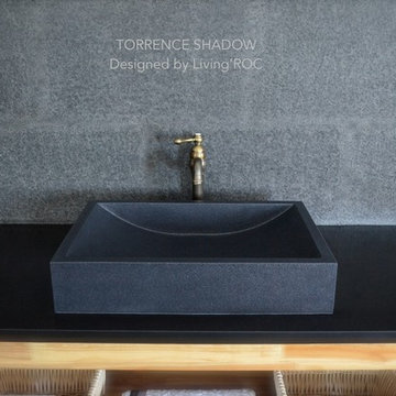 BLACK GRANITE BATHROOM VESSEL SINK 23"X16" -TORRENCE SHADOW