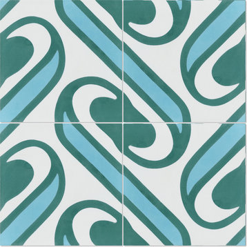 8"x8" Surf Aqua Handcrafted Cement Tile, Set of 16