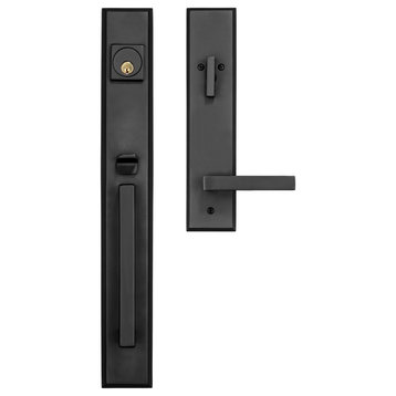 Lumina Solid Brass Entry Door Handle Set With Delta Lever, Antique Black