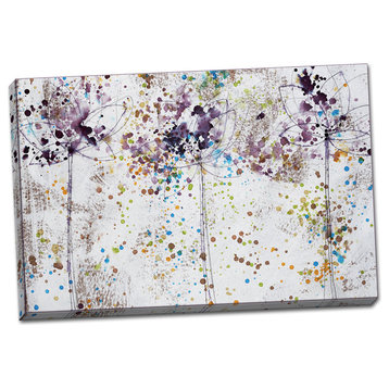 Colorful Abstract Floral Canvas; One 36x24in Hand-Stretched Canvas