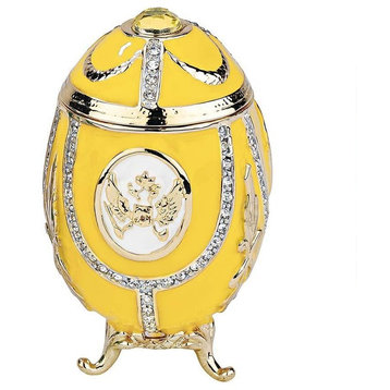 "Russian Imperial Eagle" Faberge-Style Enameled Eggs Collection: Lemon Yellow