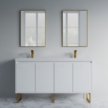 Dello 60" Double Bathroom Vanity Set With Rectangle Legs, White