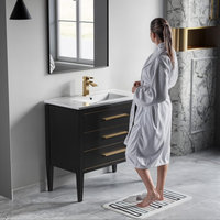 Grace Bathroom Vanity, Black With Brass Trim, 36", Single Sink, Freestanding