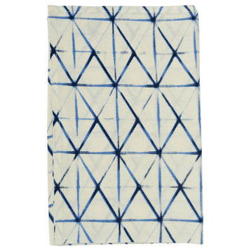 Shibori Tea Towel, Set of 4, 20"x30", Clamp Indigo Natural