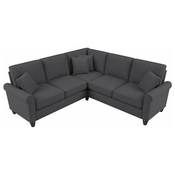 Hudson 87W L Shaped Sectional Couch in Charcoal Gray Herringbone Fabric