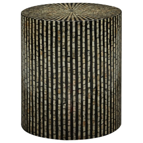 Global Archive Round Capiz Accent Table, Black Multi