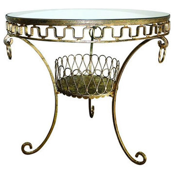 Elegant Mirror Top Greek Key Accent Table Gold Round Entry Classic