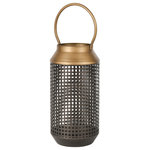 Elk Home - Rawmarsh Lantern Large - The Rawmarsh lantern marries classic style with modern finishes. Its metal, mesh style body allows the candlelight to cast outwards, creating atmospheric illumination. This design comes in a matte black finish with brass rim and handle. The Rawmarsh lantern can be grouped in twos or threes for added impact.