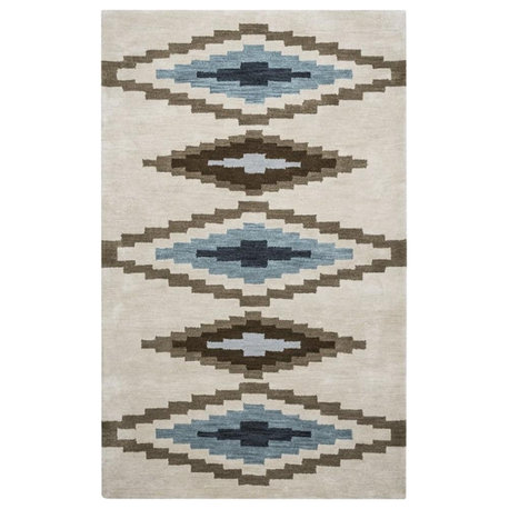 Alora Decor Pueblo 5' x 8' Tribal Beige/Navy/Blue/Brown Hand-Tufted Area Rug