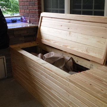 L Shaped Outdoor Kitchen With Unique Lighting