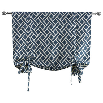 Martinique Blue Printed Cotton Tie-Up Window Shade Single Panel, 42W x 63L