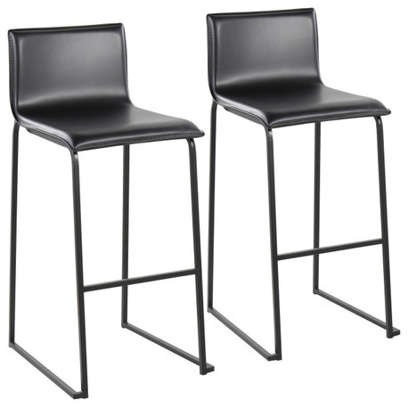 Mara Barstool, Set of 2, Black Steel, Black PU