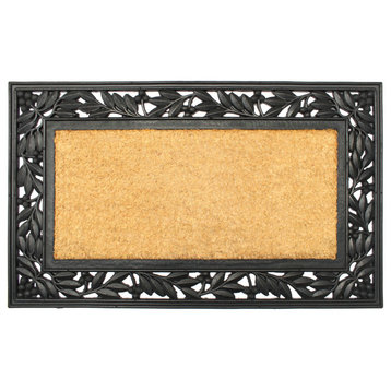 Natural Black Moulded Holly Trellis Rubber Coir Doormat, 18"x30"