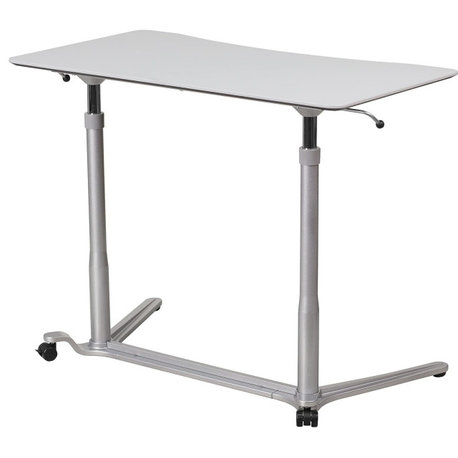 Ergonomic Black Stand-Up Computer Desk with Adjustable Height and Dual Wheels, Light Gray