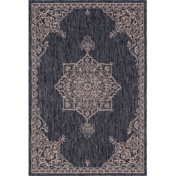 Rug Unique Loom Outdoor Traditional Charcoal Gray Rectangular 6' 0 x 9' 0