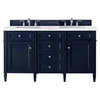 Brittany 60" Victory Blue Double Vanity w/ 3 CM Arctic Fall Solid Surface Top