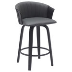 Armen Living - Diana Swivel Black Wood Counter Stool, Gray Faux Leather - Elevate any corner with the chic style and linger-worthy comfort of our Diana Upholstered Swivel Bar or Counter Stool. The stylish bar stool utilizes bentwood construction to sculpt a stunning barrel back to envelope you in comfort. Its graceful curves are complemented by bentwood legs and a metal ring that acts as a footrest for added comfort and functionality. Finished off with a padded seat and stunning tufting detail on the back, our counter stool allows you to enjoy meals and conversations at a bar or high-dining table with style and comfort. It is available in both faux leather and fabric upholstery to provide an easy-care material for your home. This wood bar stool features a modern and versatile design ideal for your kitchen island, pub table, home bar, or adjustable desk. With durable and sturdy construction, our bar stool can be used anywhere from a kitchen to a home office. It is fitted with a wonderful 360-degree swivel function with a smooth gliding system, allowing you to change direction and follow conversations with ultimate ease. The Diana swivel bar or counter stool easily incorporates into any home and is available in your choice of 26-inch or 30-inch seat height in a walnut wood finish with gray, cream, and black faux leather upholstery, and black wood finish with gray faux leather and light gray fabric upholstery.