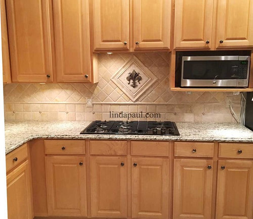 before and After - small kitchen gets new life with backsplash update