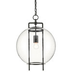 Currey & Company - Breakspear Pendant - Our Breakspear Pendant has a clean-lined geometric complexity. Made of metal in an antique black finish, the black pendant dangles a seeded glass globe from linear rods that bring sophistication to its profile.