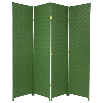6' Tall Woven Fiber Outdoor All Weather Room Divider, 4 Panel, Green
