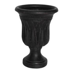 Cast Stone Sharp Leaf Urn, Charcoal Finish - Outdoor Pots And Planters