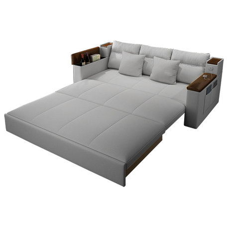 83" Full Sleeper Sofa Linen Convertible Bed With Storage, Light Gray