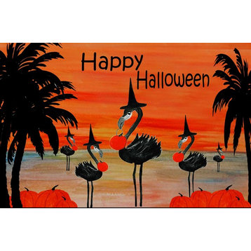 Halloween Floor Mats Indoor Outdoor Rug, 48x72, Flamingo Witch Beach