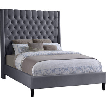 Fritz Velvet Upholstered Bed, Gray, Full