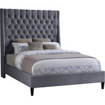 Meridian Furniture - Fritz Velvet Upholstered Bed, Gray, Full - Count on this Fritz velvet bed to bring a modern look to life in your bedroom sanctuary. This lovely bed features soft grey velvet upholstery for a sumptuously elegant feel and an upscale look. The extra-tall headboard lends your space an element of drama, and the brass nail-head trim accentuate the sophisticated demeanor of this modern bed. Tufting on the wingback headboard helps keep its padding aloft while adding a textural design that draws the eye.