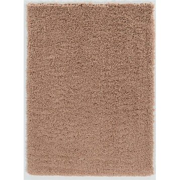 Linon Luxe Plush Shag Hand Tufted Polyester 8'x10' Rug in Sand Brown