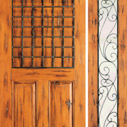 Door with One Sidelight Exterior Prehung Knotty Alder, 3-Panel - Front Doors
