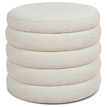 Fuji 22" Upholstered Boucle Round Storage Ottoman Ivory White