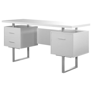 Pemberly Row 60" Contemporary Wood/Metal Office Desk in White