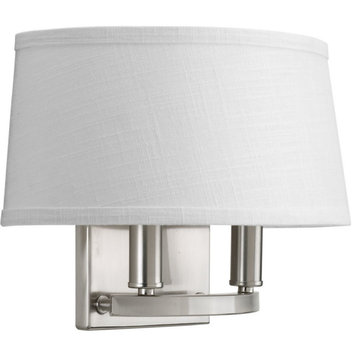 2-Light Wall Sconce, Brushed Nickel With Fabric Shade