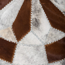 Modern Cowhide Patchwork Area Rug Round, Handmade, Brown White, 6' - Area Rugs