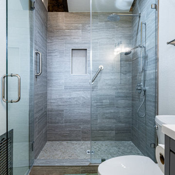 Shower Tile & Enclosure, Floor Tiles; Toilet & Vanity