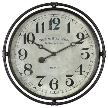 Retro Industrial Metal Round Wall Clock, Midcentury Modern Gray Vintage