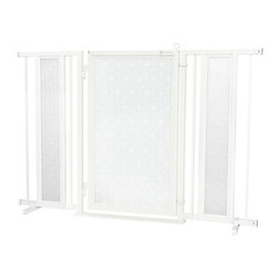 Fusion Gates - 52"-60" White Pearl Fusion Gate with Linear Lace in White Design - Dog Gates
