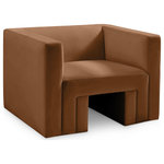 Meridian Furniture - Henson Velvet Upholstered Chair, Saddle - Spice up your living room or den with this Henson velvet chair. This handsome chair has a boxy design that suits any contemporary room with ease. It's covered in rich saddle velvet that's luxuriously soft to the touch and against the body, making it everyone's favorite seat. The solid wood frame of this modern chair adds durability, resilience, and long-lasting enjoyment to this chair, making it look right at home in your up-to-the-minute space.