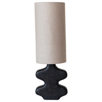 Mango Wood Abstract Shaped Table Lamp, Black and Natural