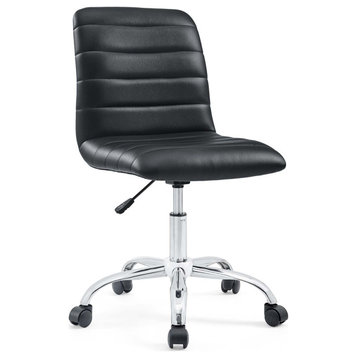 Ripple Armless Mid Back Faux Leather Office Chair, Black