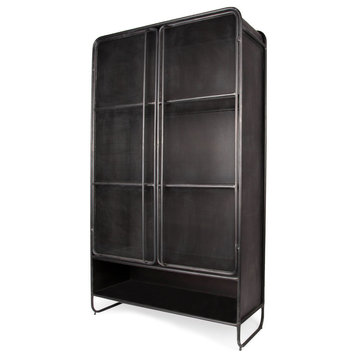 Klaus Dark Brown Polished Metal w/Mesh Doors Display Cabinet