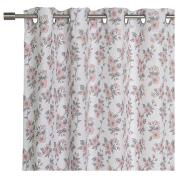 Hibiscus Blossom Curtains, White, 52"x63"