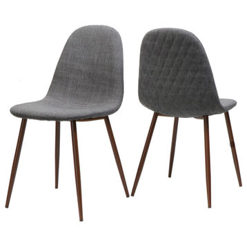 GDF Studio Camden Fabric Dining Chairs With Wood Finished Legs, Set of 2, Light Gray/Dark Walnut