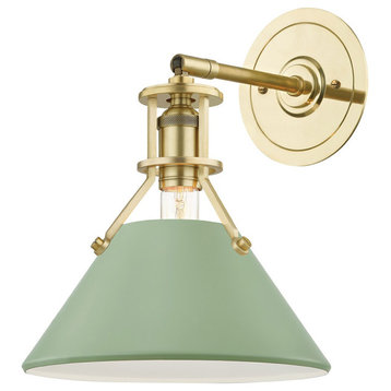 Painted No.2 1 Light Wall Sconce, Aged Brass, Leaf Green