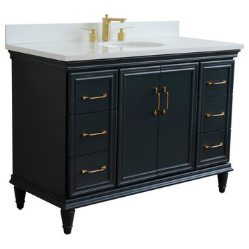 49" Single Sink Vanity, Dark Gray Finish With White Quartz and Oval Sink
