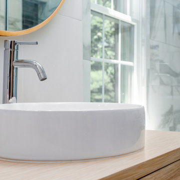 Organic Elegance: Rift Cut Oak Floating Vanity Bathroom Renovation