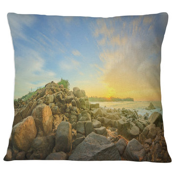 Untouched Romantic Beach of Sri Lanka Landscape Printed Throw Pillow, 16"x16"