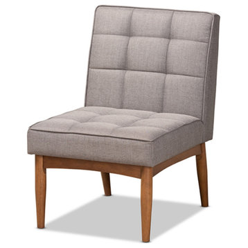 Sanford Mid-Century Modern Gray Fabric Walnut Brown Finished Wood Dining Chair