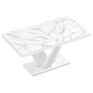 Chariton Extendable Dining Table, White Marble/White
